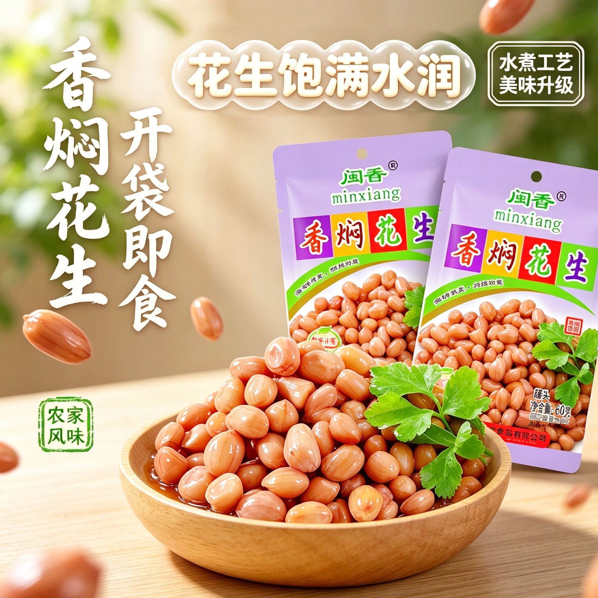 闽香香焖花生60g/包福建特产下饭菜休闲小吃拌饭下酒酱菜榨菜食品