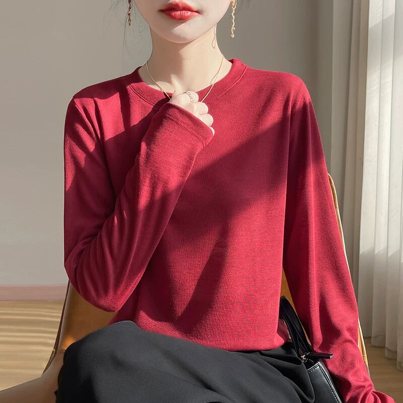 莱赛尔天丝短袖T恤女26春夏薄款圆领针织毛衣宽松长袖打底衫上衣