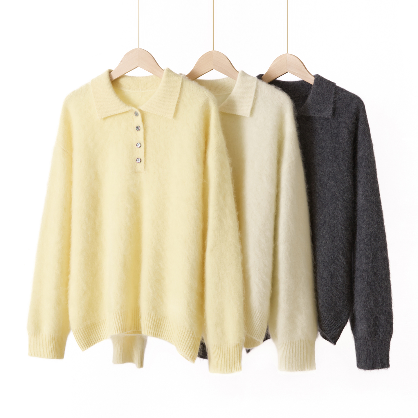 加厚拉绒山羊绒衫女POLO领毛衣宽松慵懒风针织衫上衣2025秋冬新款