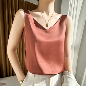 真丝吊带背心女内搭西装夏季纯色打底衫缎面仿桑蚕丝醋酸V领上衣