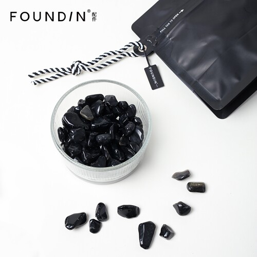 FOUNDIN凡汀 消磁净化水晶 天然黑曜石粉晶碎石原石套装摆件