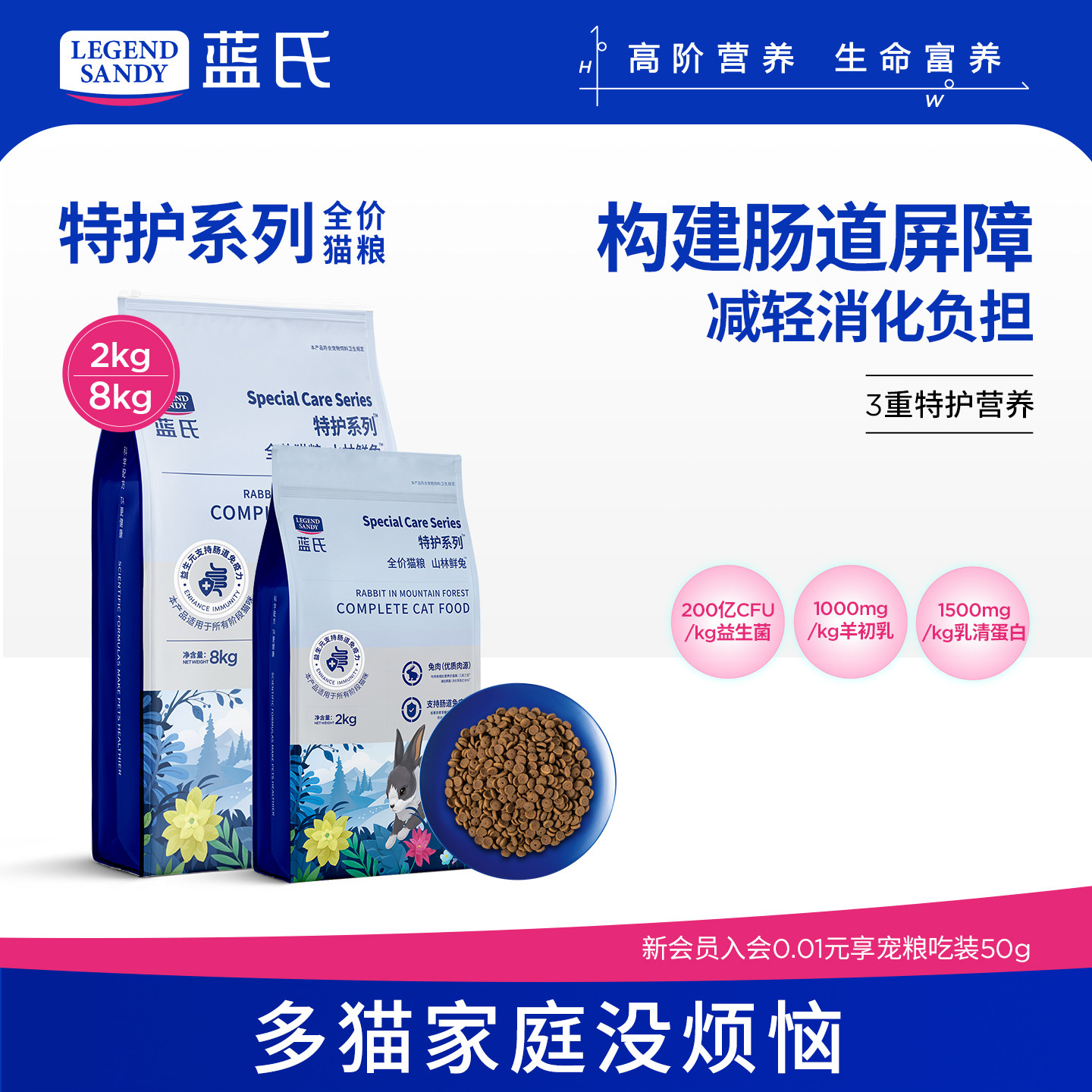 蓝氏特护系列 全价猫粮山林鲜兔高营养成猫幼猫全阶段通用2kg