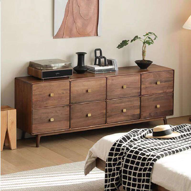 中古风黑胡桃色斗柜卧室储物靠墙收纳柜边柜实木八斗柜玄关柜地柜