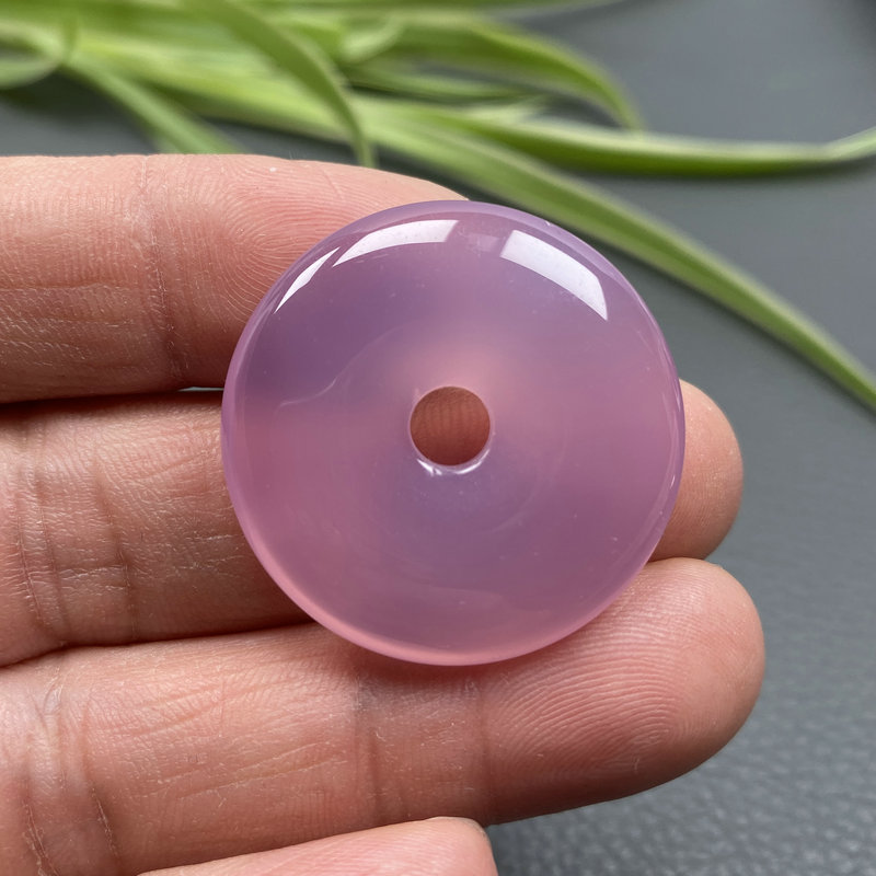 天然正品西安冰花芙蓉玉平安扣吊坠粉紫色玛瑙玉髓项链挂件女款