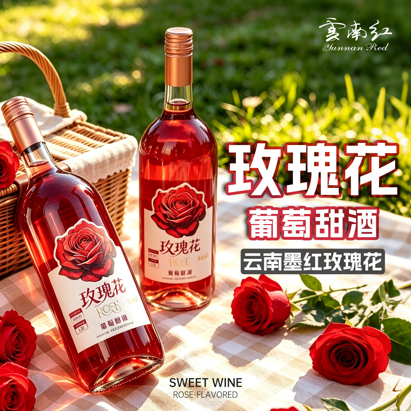 【新品上新】云南红墨红玫瑰花8度葡萄甜酒露酒微醺红酒1500ML