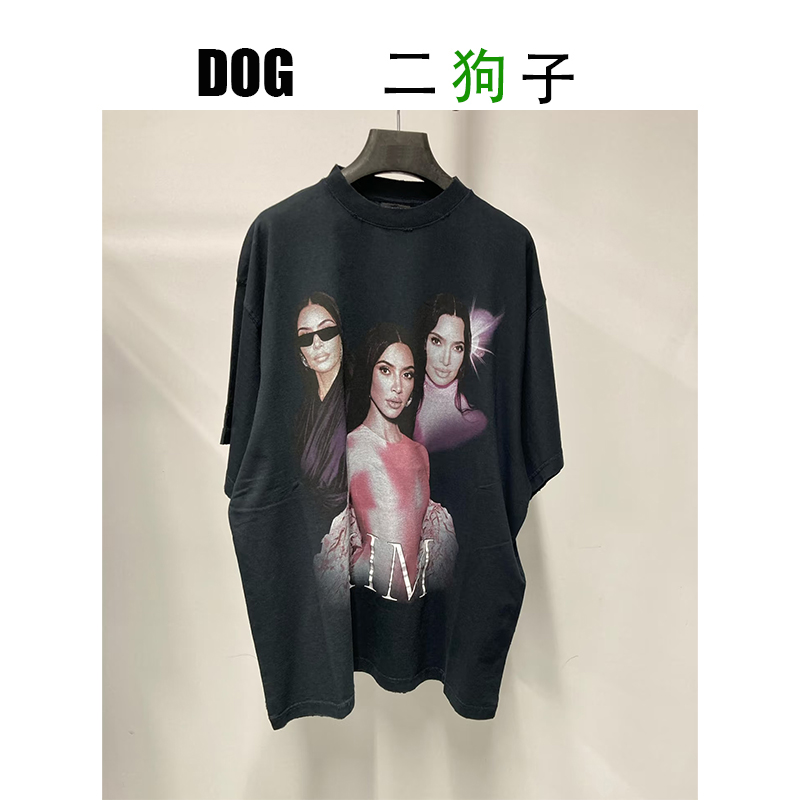 【二狗子定制】25s新~卡戴珊人像直喷印花oversize短袖T恤tee男女