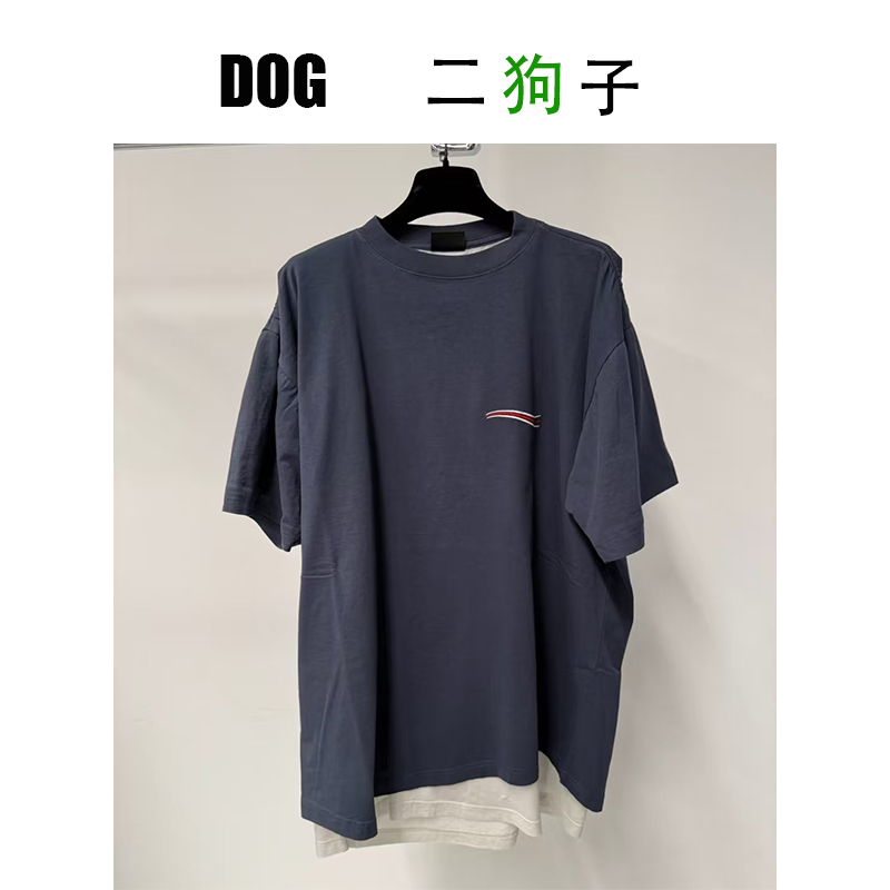 【二狗子定制】25s新~可乐假两件前后刺绣字母oversize短袖T恤tee