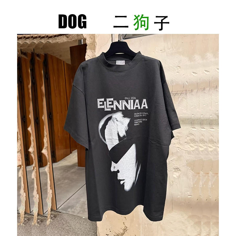 【二狗子定制】26新品~墨镜人像字母oversize圆领短袖T恤te男女