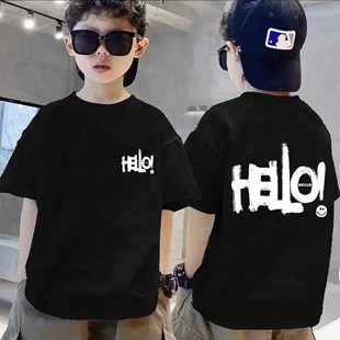 100%纯棉短袖大男童T恤衫夏季初中生亲子装男童短袖t恤痞帅风短袖