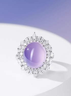 豪镶天然紫玉髓戒指新中式国风紫罗兰高冰鸽子蛋925银镀金戒指