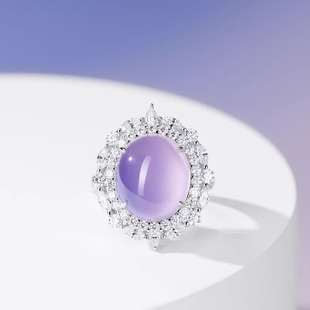豪镶天然紫玉髓戒指新中式国风紫罗兰高冰鸽子蛋925银镀金戒指