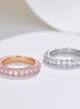 三面满钻排戒高级感简约时尚个性百搭925银镀金手工镶钻戒指指环