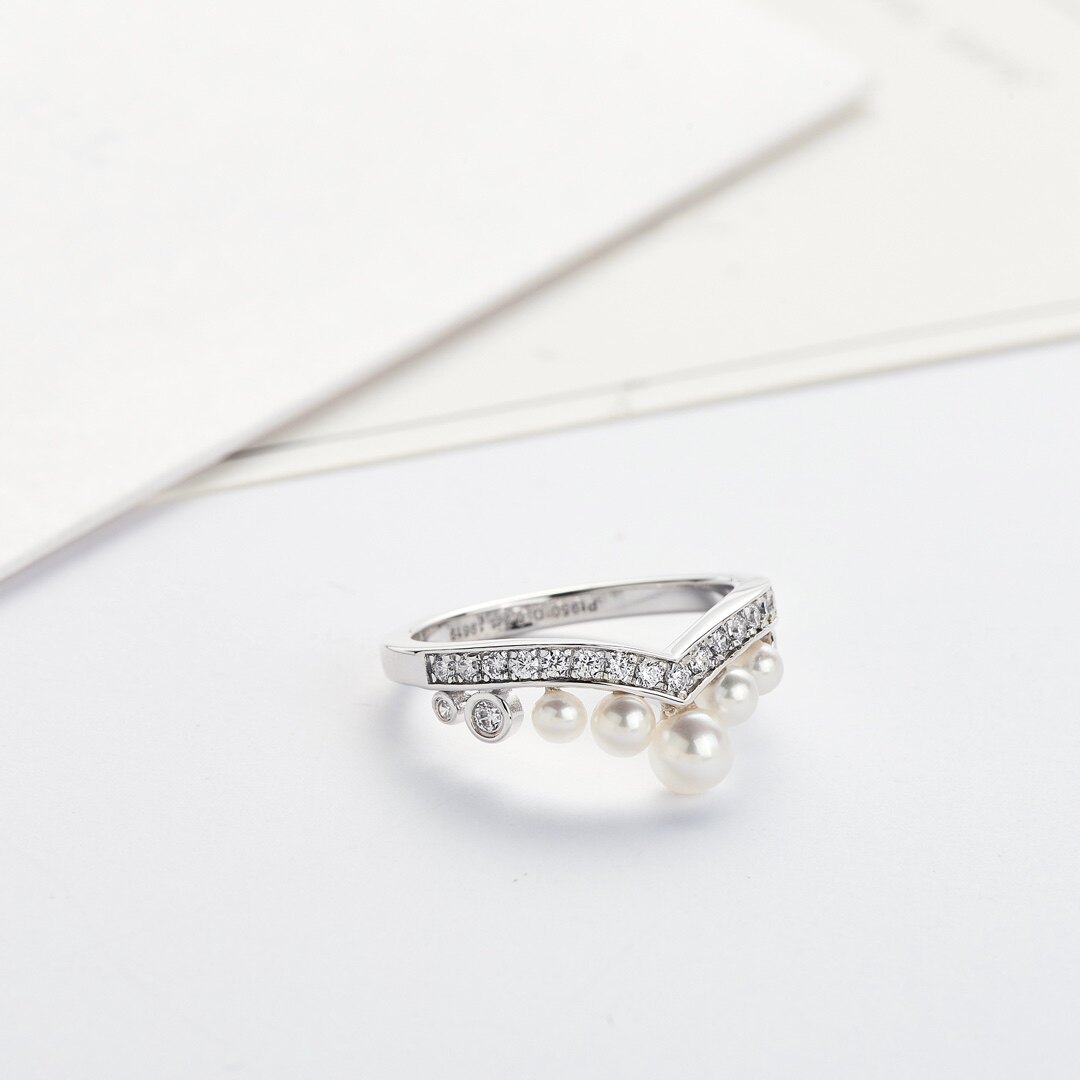 约瑟芬系列戒指仙女款宋慧乔同款天然淡水珍珠925银镀18k白金戒指