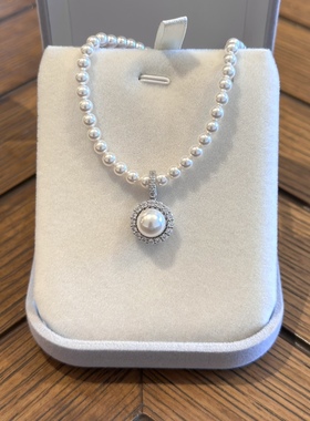 S925纯银镀白金万能搭扣珍珠镶钻太阳花吊坠可搭配珍珠项链