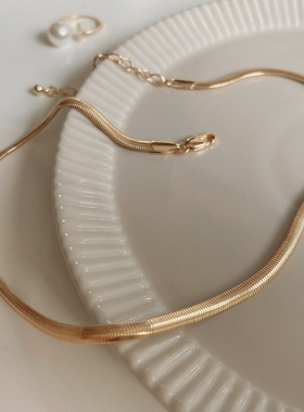 18K厚镀金粗细扁蛇骨链欧美ins风延长项链