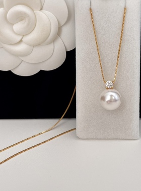 10/12mm戴妃项链耳钉送礼套装美国包金链纯银+akoya质感施家珍珠