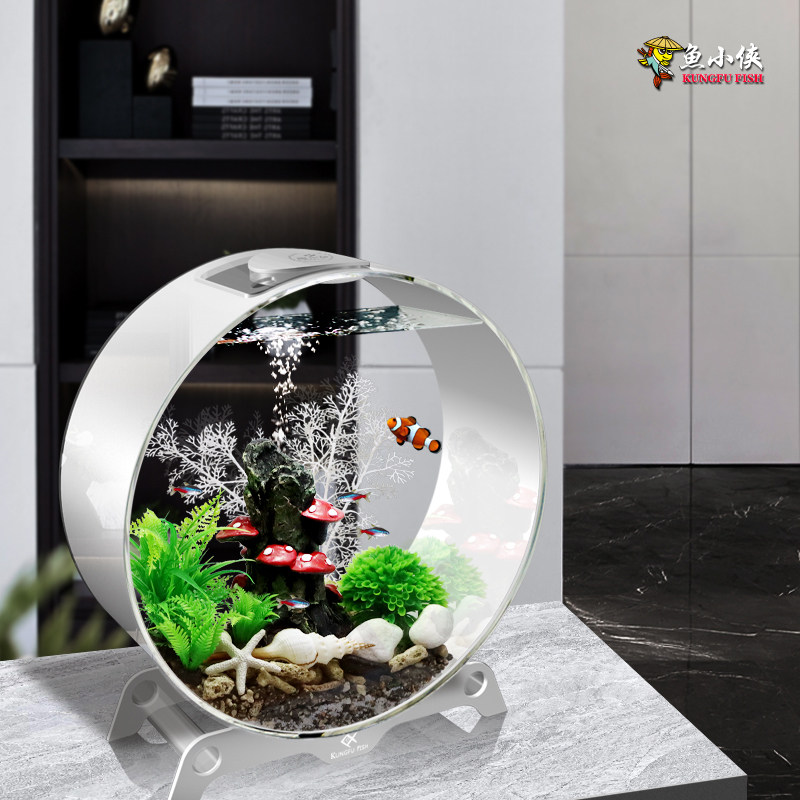 鱼小侠桌面鱼缸过滤制氧一体机客厅家用水族箱生态懒人造景装饰箱