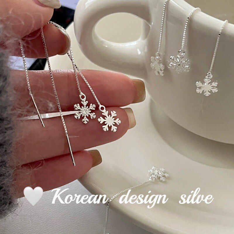 韩国圣诞新款耳饰 S925纯银 雪花流苏耳线ins风氛围感气质小众款