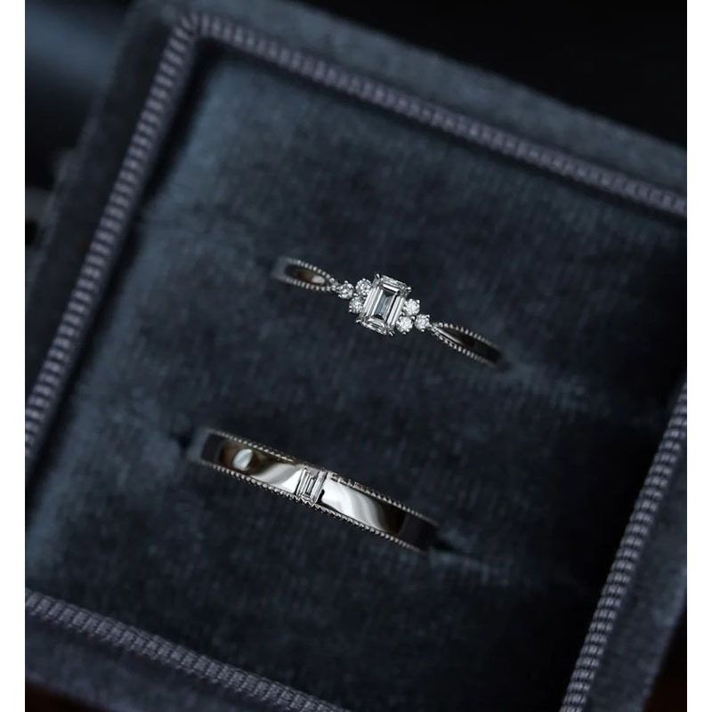 蒂奇小众设计爱与城堡方钻情侣对戒S925纯银简约镶白锆男女开口戒