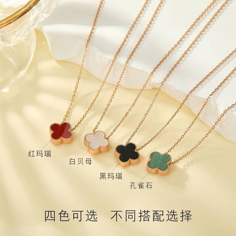 双面四叶草项链女925纯银一款两戴18K玫瑰金红玛瑙锁骨链轻奢高级