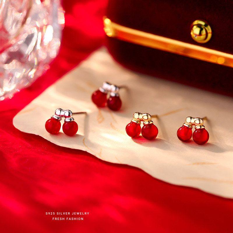 新年款S925纯银樱桃耳钉女时尚韩版同款ins百搭红玛瑙本命年耳饰,饰品/流行首饰/时尚饰品新,银饰配件,淘宝优惠券,粉丝福利购,淘宝优惠卷