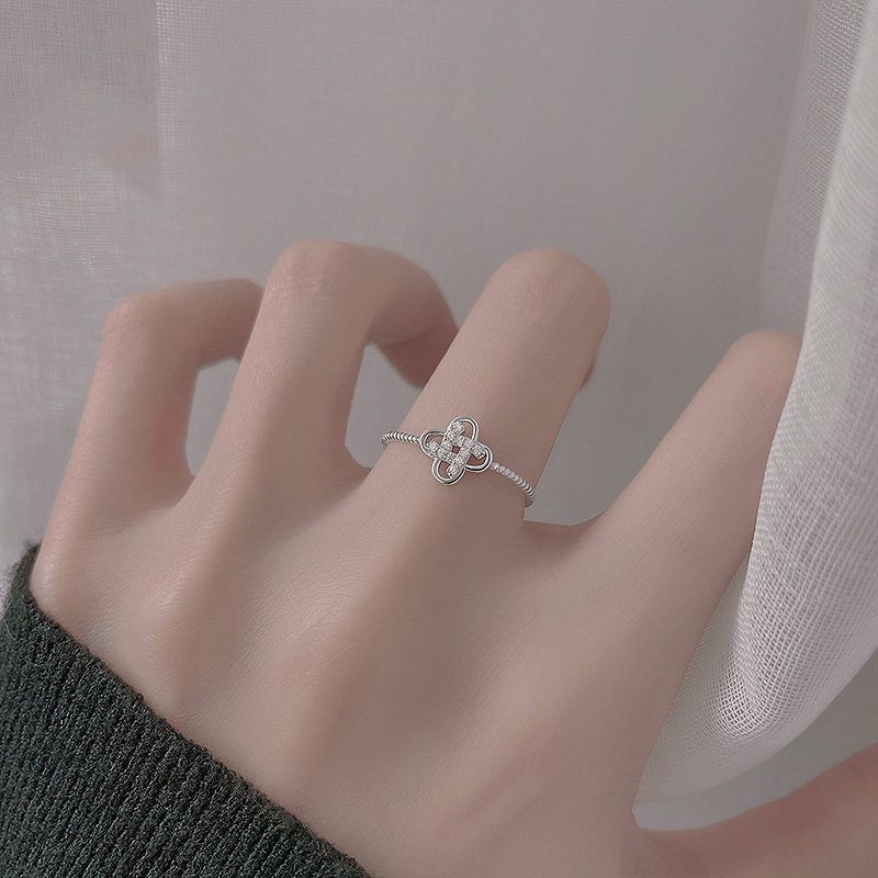 S925纯银四叶草戒指女小众设计