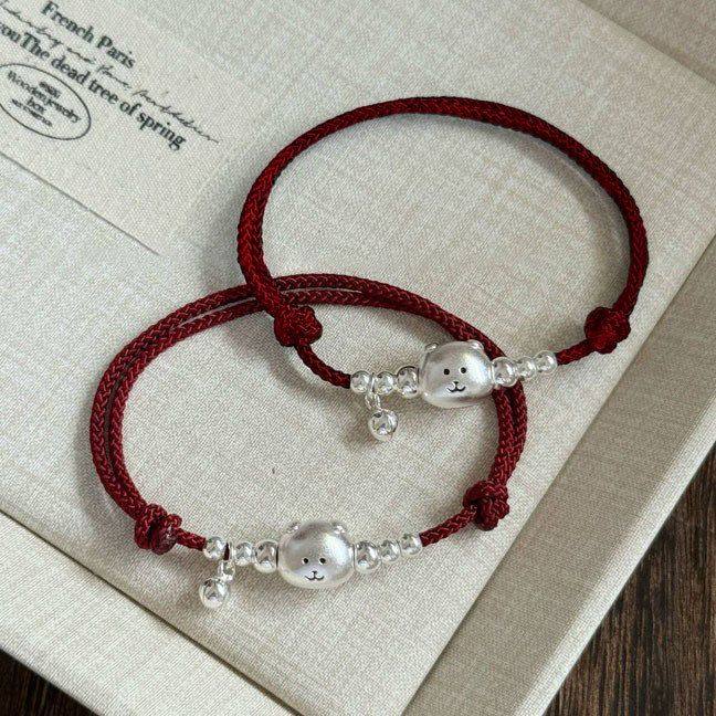 s925纯银小熊编绳手链可爱银珠吊坠红色手绳精致气质时尚转运手串,饰品/流行首饰/时尚饰品新,银饰配件,淘宝优惠券,粉丝福利购,淘宝优惠卷