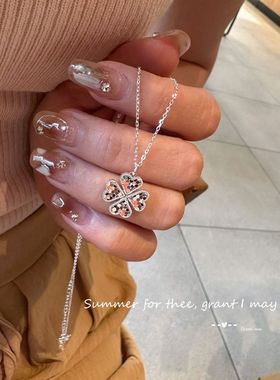 足银925心光闪闪爱心项链女韩版通体纯银可调节CNC雕花银项链