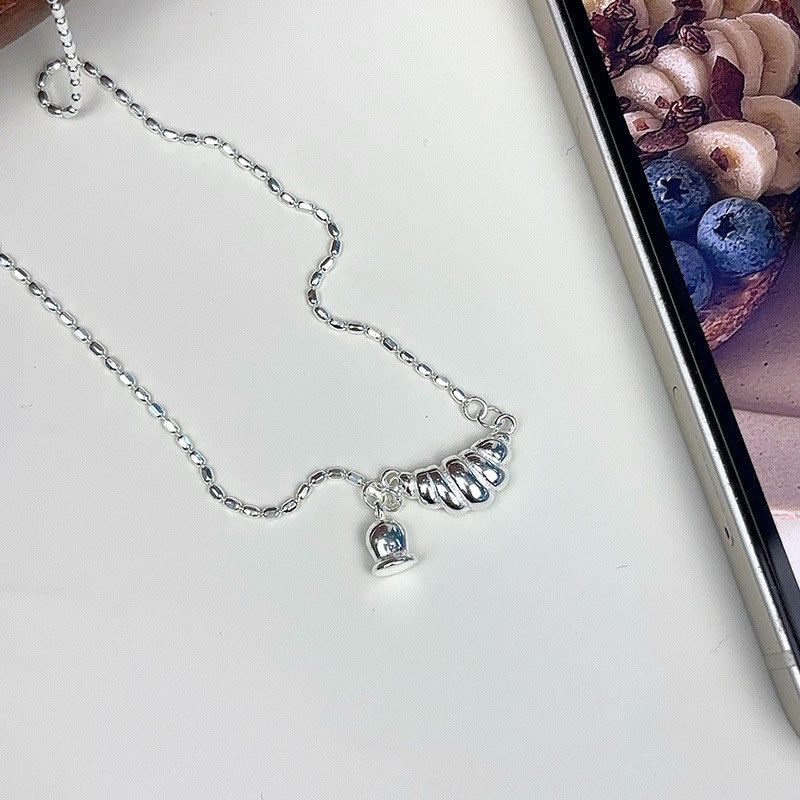 新概念实拍s925纯银牛角包闪珠项链女ins小众设计重工实心毛衣链