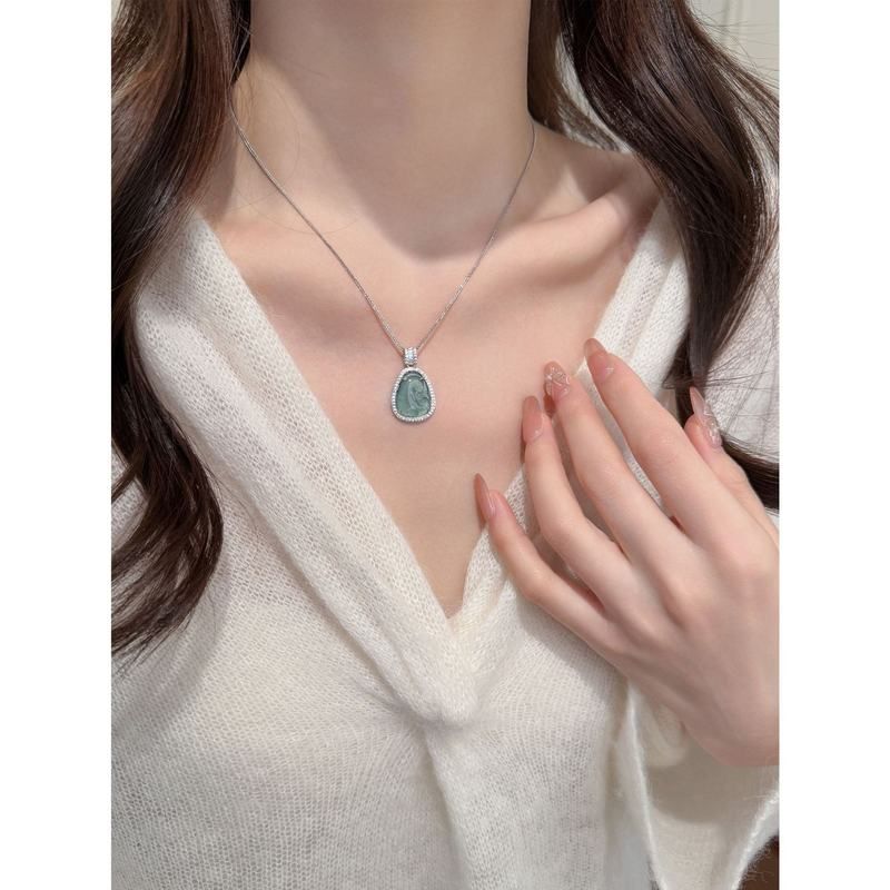 蒂奇实拍天然翡翠项链女925纯银玉石锁骨链轻奢新中式设计感首饰
