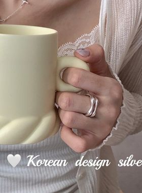韩国档口小众设计 S925纯银双层光面戒指 日常高级简约开口指环女