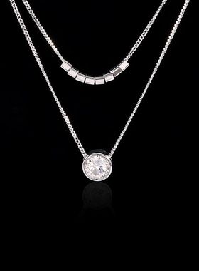 925纯银星点双层女轻奢小众莫桑石吊坠气质时尚简约百搭小众项链