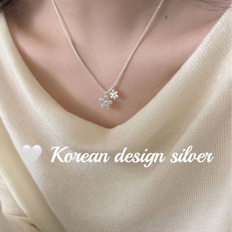 韩系甜美小众设计感银饰 S925纯银简约竖条纹小花项链女高级感ins