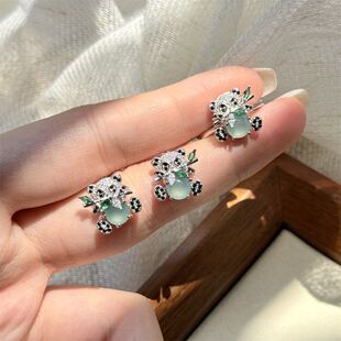 s925纯银天然危料翡翠小熊猫戒指女轻奢小众设计精致竹节食指戒