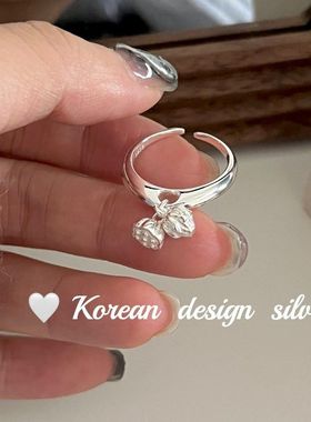日系韩版2024款ins风银饰品 S925纯银精巧莲花莲蓬戒指叠戴指环女
