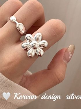 2024年新款韩国重工简约S925纯银光面太阳花戒指女 ins风小众设计
