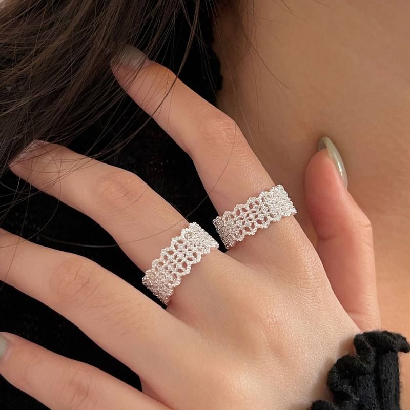 持恒S925纯银简约轻奢蕾丝花边戒指女韩国ins潮百搭小众开口指环