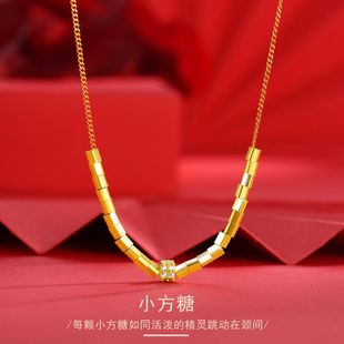 925银饰品小方糖项链百搭方块吊坠甜美镶钻方糖锁骨毛衣链批发女