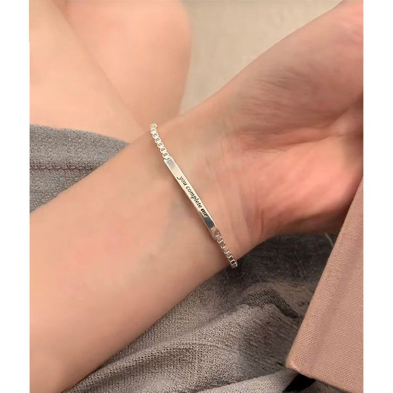 蒂奇S925纯银简约小众字母长牌盒仔链手链女时尚个性重工百搭手饰