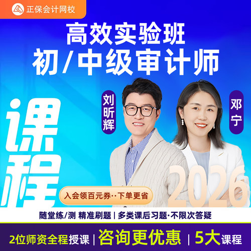 正保会计网校2026初级中级审计师刘昕辉邓宁视频网课官方教材相关基础知识理论与实务高效实验学习班题库课程课件历年真题习题讲义