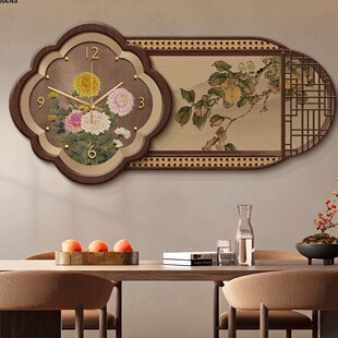 新中式餐厅钟表挂画带钟表挂钟壁画装饰高级感宋氏美学宋式时钟画