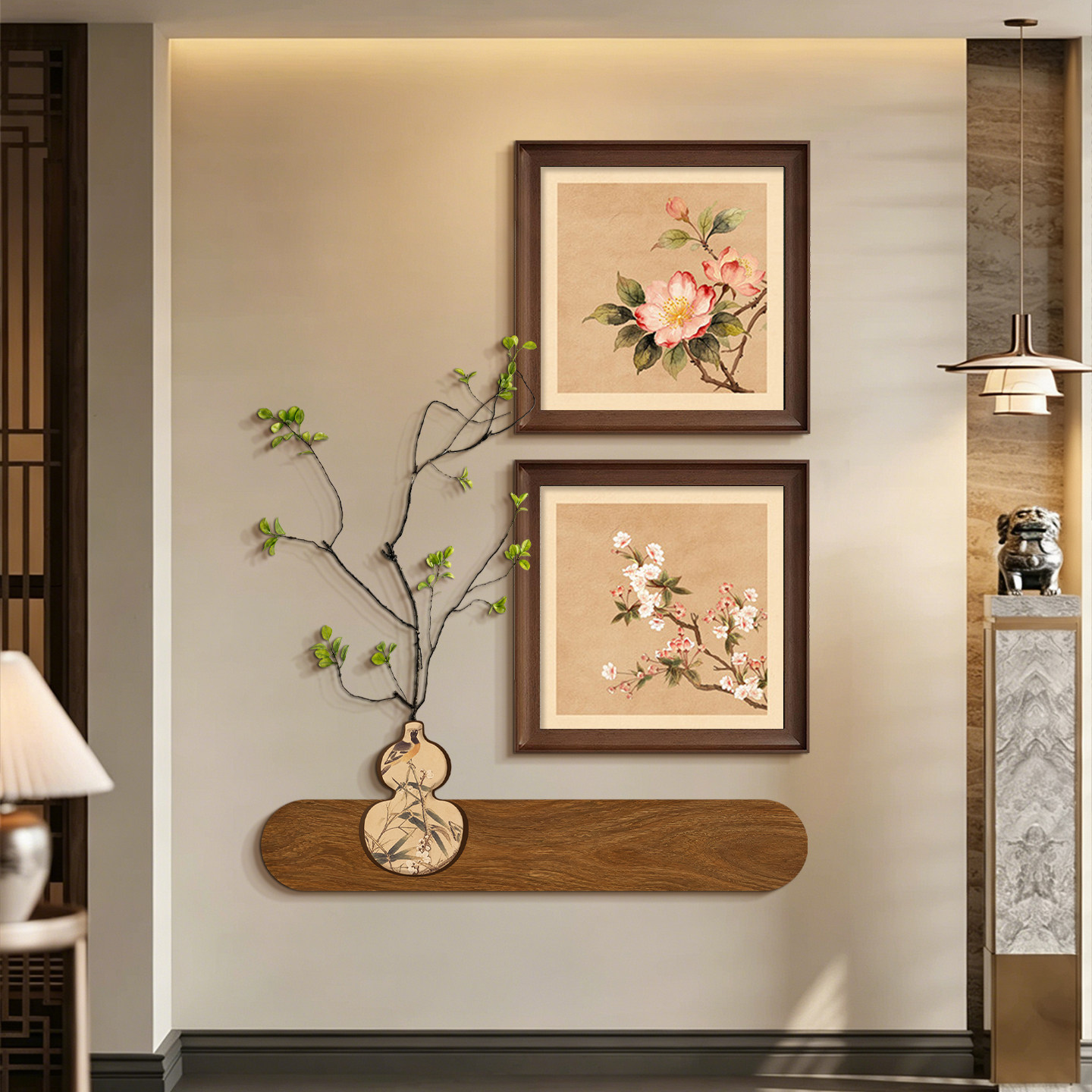 花鸟图宋代美学玄关入户门口墙面装饰画禅意茶室字画挂画组合壁画