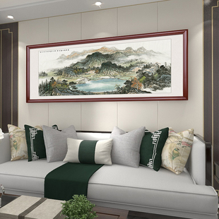 聚宝盆山水画西墙客厅挂画沙发背景墙装 饰画办公室八方聚财国画
