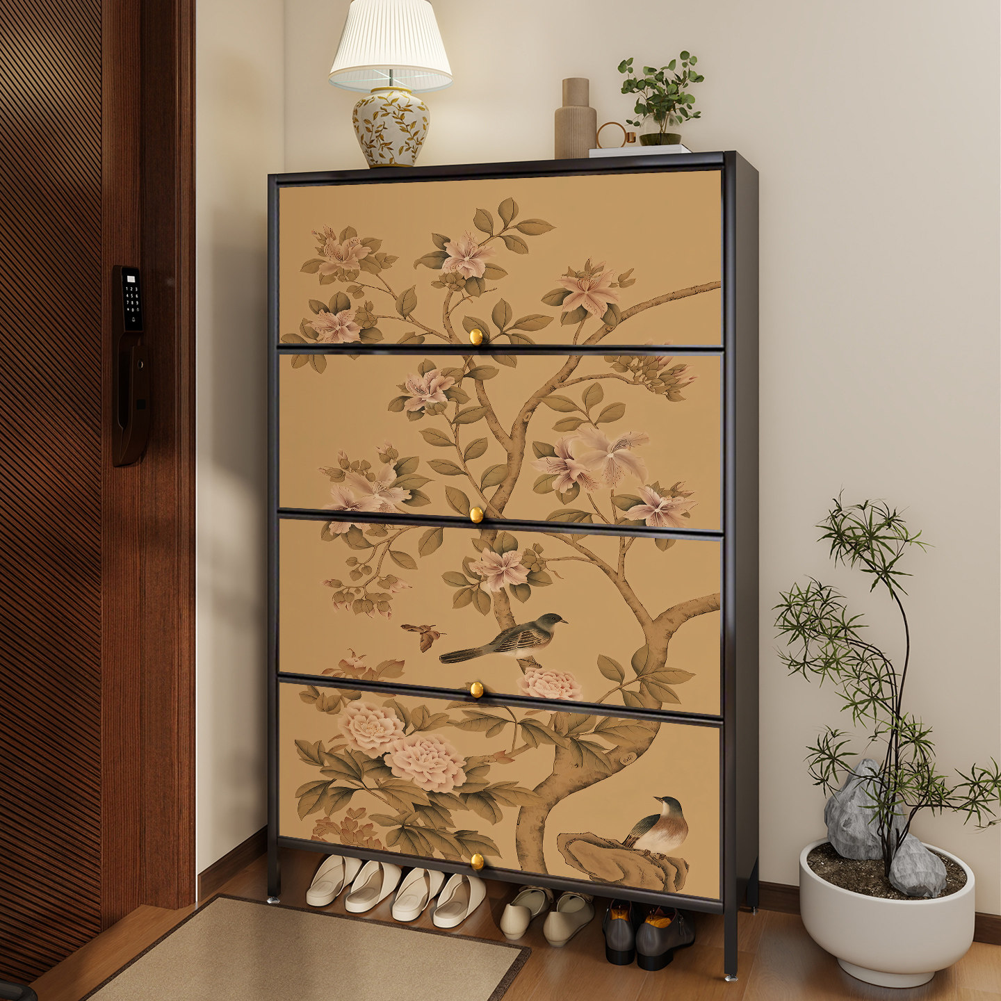 宋代宋氏美学鞋柜家用门口收纳柜一体靠墙中式钢制2026新款玄关柜,住宅家具,鞋柜,淘宝优惠券,粉丝福利购,淘宝优惠卷