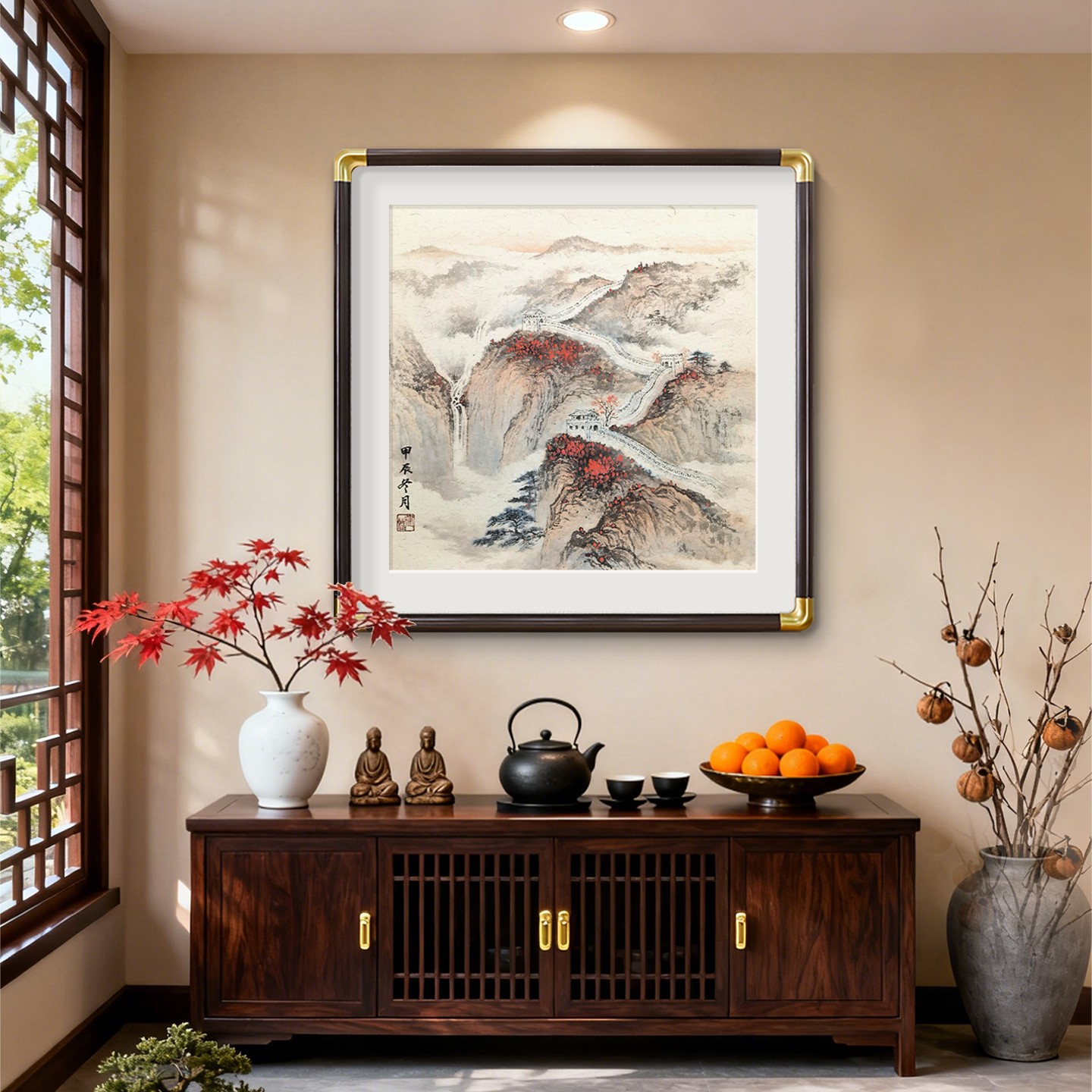 万里长城画靠山图玄关挂画老板办公室装饰画壁画国画写意山水斗方