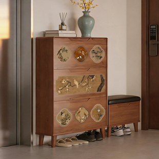 鞋柜门外走廊用收纳柜一体靠墙实木新中式宋式美学高级感翻斗家用