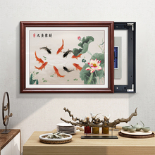 新中式九鱼图电表箱装饰画2025新款免打孔餐厅配电箱遮挡挂画推拉
