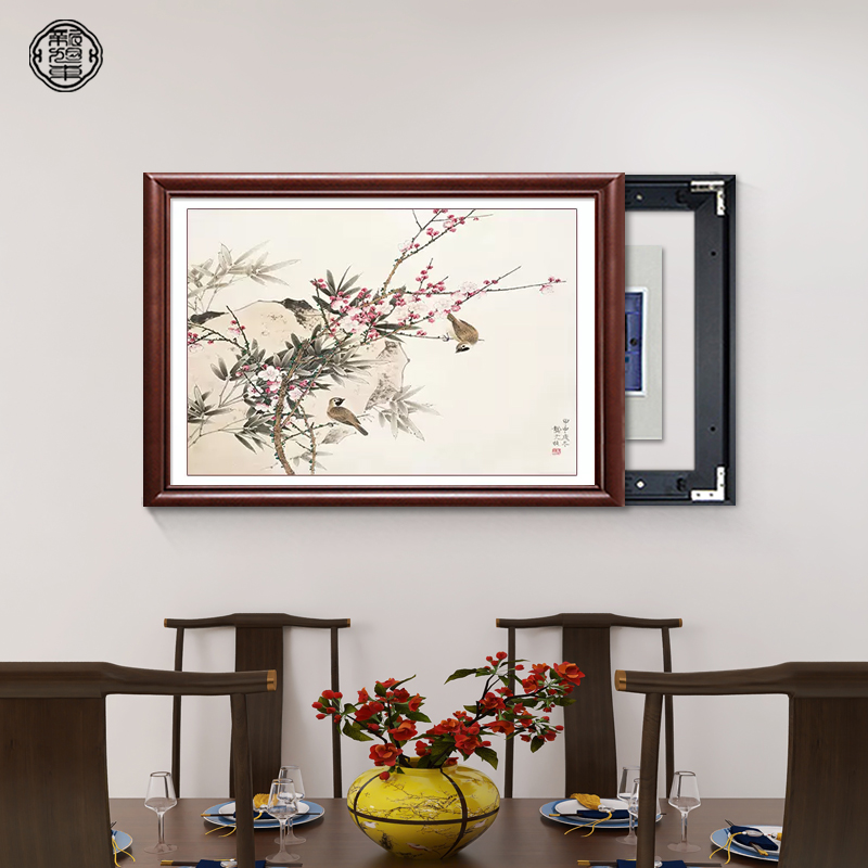 喜上眉梢新中式实木电表箱装饰画定制2025免打孔遮挡电闸餐厅挂画图片