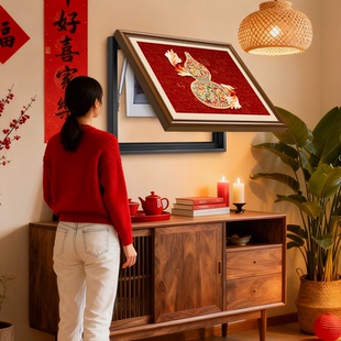福禄葫芦入户电表箱遮挡盒装饰画新中式多媒体盒挂画红色电闸壁画