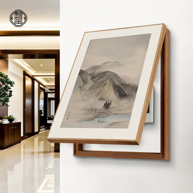 山水画电表箱挂画新中式遮挡配电箱装饰画竖版水墨画开关盒竖版